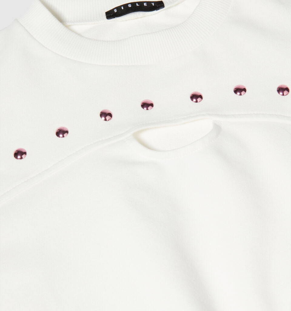 Cropped sweatshirt with studs - girls' knitwear - White | Sisley Young image number 3